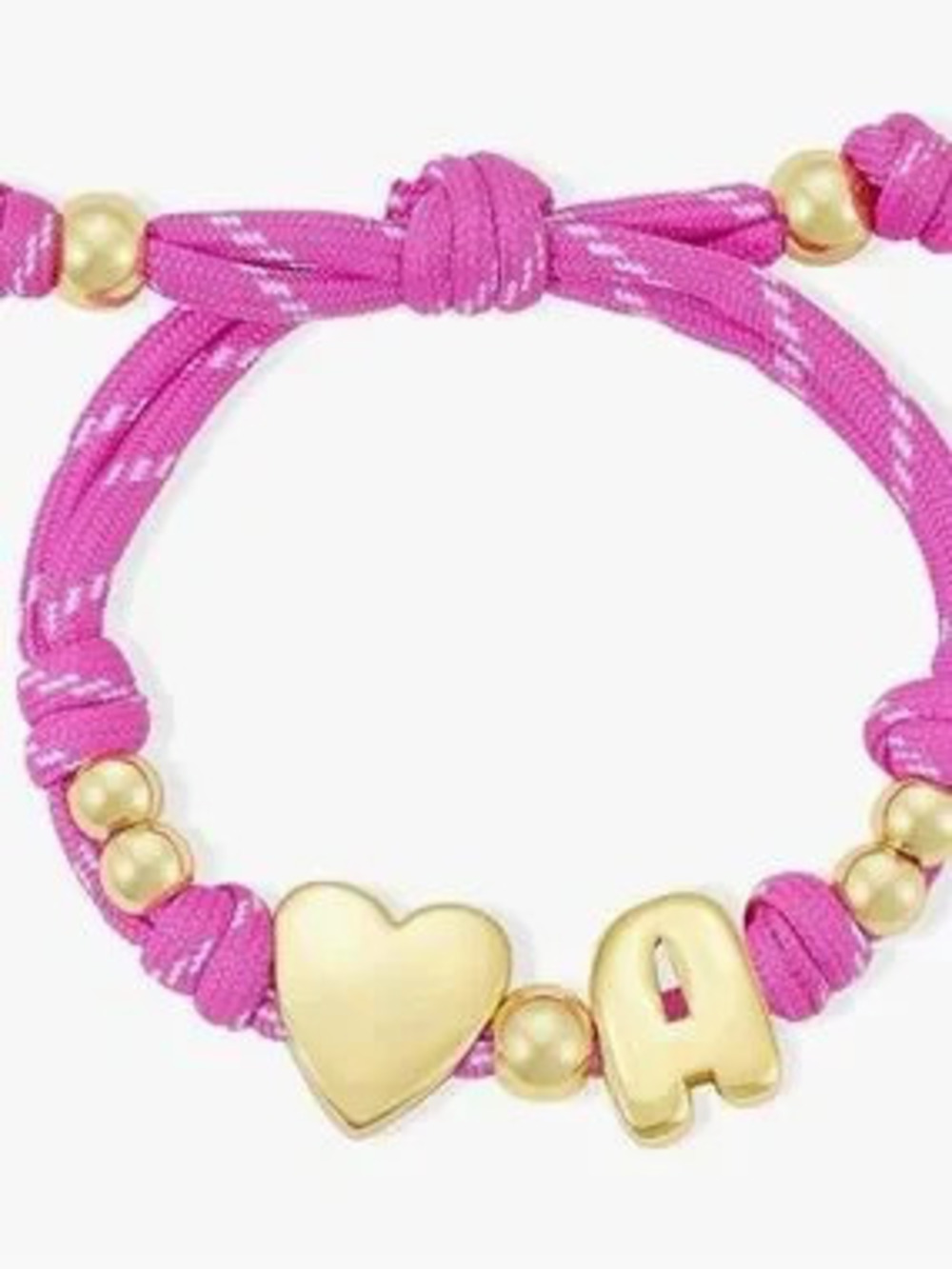NEW 14K Gold Plated Pink Cord Bracelet with Gold Heart & 'A' Letter Charm